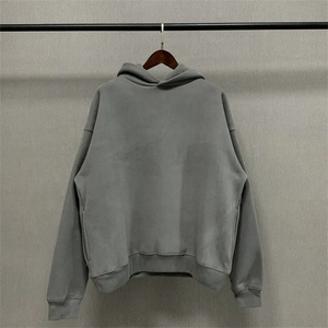 Boxy Fit sans ficelle gris foncé logo personnalisé surdimensionné 100% coton 500gsm sweats à capuche en éponge française délavés à l'acide - Product Image 2