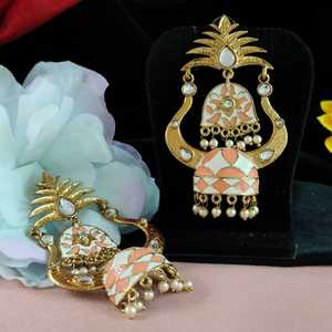 Meenakari Fusion & Kundan <b>Earrings</b> Regal Sophistication Detailed Meenakari Enamel Work Royal Charm Finest Quality Hanging <b>Pearls</b> - Product Image 6