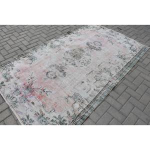 Alfombra clásica de lana de retazos Rosa verde 5,8X7,8 pies estilo Tabriz turco hecho a mano para sala de estar patrón de rayas rectangulares látex - Product Image 2