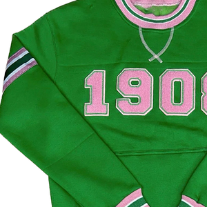 Sudadera de Chenilla Verde Sostenible, Económica, de Manga Larga, Transpirable, con Logotipo Dorado de Hermandad - Product Image 3