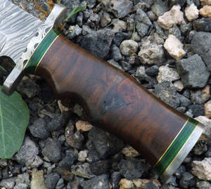Cuchillo Bowie de acero damasco hecho a mano personalizado mango de madera hermoso cuchillo de caza Funda de cuero DIY grado OEM soporte personalizado - Product Image 4