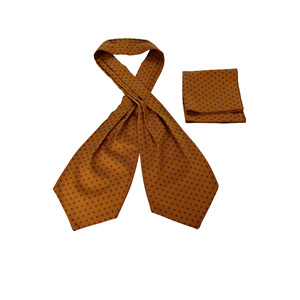 Cappuccino <b>Brown</b> Geometric Patterned Cotton Men's Accessory Set Bow <b>Tie</b> Ascot Handkerchief - Product Image 3