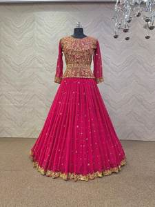 Pakistani Indian <b>Women</b> <b>Lehenga</b> Choli Georgette Gown with Embroidery Work and Soft Sequance Dupatta Designer Handmade Party Wear - Product Image 5