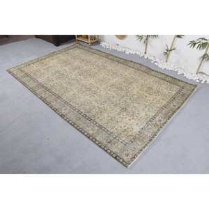 Alfombra Vintage de Lana Beige Ecológica de Pelo Medio, 5.5 x 8.8 pies, Diseño Tradicional de Patchwork, Rectangular, para Comedor - Product Image 2