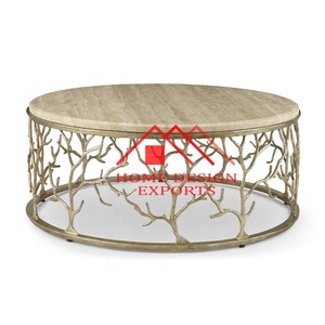 Table basse moderne en acier inoxydable, Table de salon en métal doré Antique de haute qualité avec plateau en marbre - Product Image 3