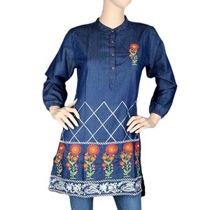 Kurti en denim brodé pour femmes - Bleu clair - Product Image 2