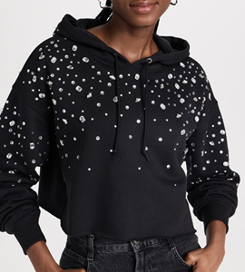 เสื้อฮู้ดดี้ประดับเพชร ขายดี ผ้าหนา 400gsm สกรีนโลโก้ได้ ทรงหลวม ไหล่ตก สีพื้น - Product Image 2