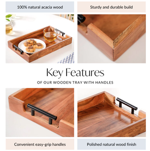 kitchen or dining <b>Large</b> <b>wooden</b> tray with metal handles <b>Wooden</b> breakfast tray with handlesRectangular <b>wooden</b> tray with handles - Product Image 6