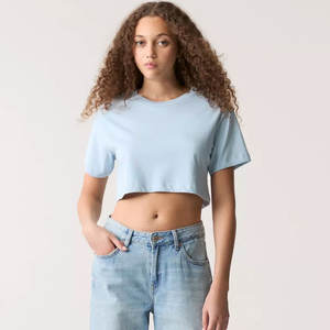 Camiseta corta cuadrada de algodón 100% de gran tamaño para mujer, ropa de calle informal de verano, camisas cortas transpirables con hombros caídos y logotipo frontal tejido - Product Image 5