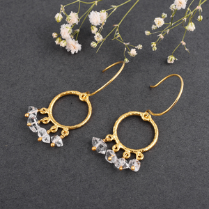 <b>Gold</b> Plated 925 Sterling Silver Herkimar Diamond Hangind Loop <b>Earring</b> - Product Image 4