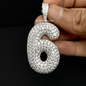 Colgante de Número Personalizado con Diamantes Naturales de Corte Brillante, Chapado en Oro de 10K y Rodio, Estilo Hip Hop, Unisex - Product Image 4