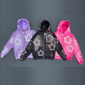 Streetwear personnalisé délavé à l'acide ensemble de sweat à capuche fermeture éclair survêtements Écusson de détresse Pantalon de survêtement évasé Décontracté Hiver Logo Caractéristiques Tissu - Product Image 4