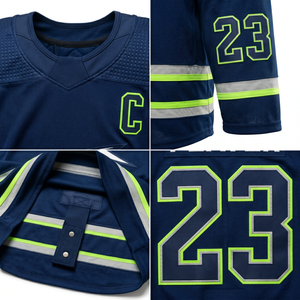 Conjunto de Jersey de Hockey sobre Hielo Personalizado para Hombre, Rayas Verde Marino, Sublimado, Absorbente de Humedad, Cuello en V, Manga Larga, Corte Regular, Ropa para Adultos - Product Image 4