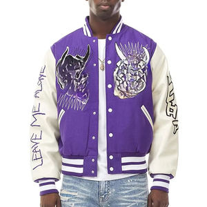 Custom <b>Purple</b> Men's <b>Varsity</b> <b>Jacket</b> Heavyweight Wool Shell Winter Letterman <b>Jacket</b> with Longline Fit & Warm Wool Lining - Product Image 5