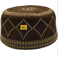 Chapeau de prière musulman Kufi en velours brodé et denim pelucheux, casquette rigide religieuse islamique, bonnet messianiste arabe unisexe, Bangladesh Four
