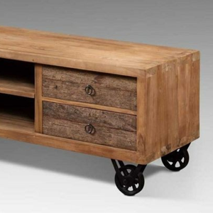 Consola de TV de madera maciza Industrial rústica, Aparador de madera, cajones de almacenamiento, ruedas giratorias, armarios, sala de estar, granja, Hospital - Product Image 3