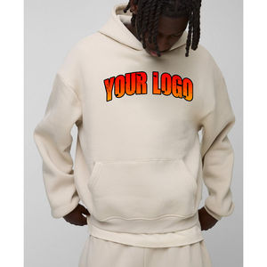 Sweat à capuche surdimensionné de luxe 100% coton pour hommes, vêtements de rue beige avec impression personnalisée, épaule tombante pour l'automne - Product Image 1