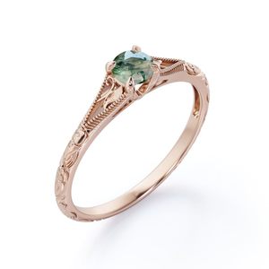 SHAMA JEWELS HUB 1.50cts Conjunto de anillo de compromiso de ágata de musgo redondo Anillo de piedras preciosas de estilo vintage clásico para boda y fiesta - Product Image 1