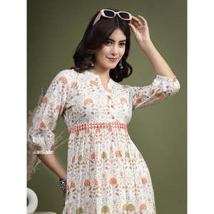 เดรสผ้าฝ้ายแท้ทรงเอไลน์สำหรับผู้หญิง ไซส์ XS ลายดอกไม้ ตกแต่งด้วยงานกระจก ดีไซน์หรูหราทันสมัย ระบายอากาศได้ดี ทรงเข้ารูปช่วงเอว - Product Image 2