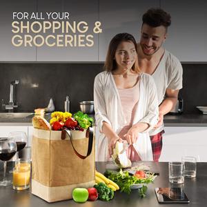 Vente en gros sac fourre-tout en jute naturelle robuste pour femmes sac d'épicerie en toile de jute écologique avec poignée en cuir - Product Image 2