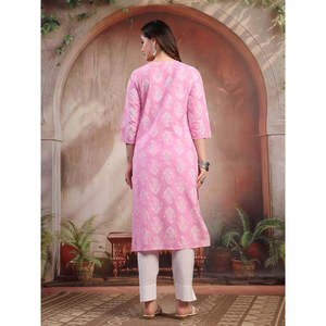 Kurta Rosa de Algodón Bordado para Mujer, Transpirable, Largo hasta la Rodilla, Estilo Ejecutivo, Diseño Personalizado, Vestido Moderno para el Día - Product Image 6