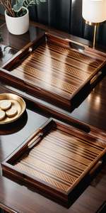 Bandeja rectangular de madera con diseño de bandejas, tamaño estándar de acabado Natural para el hogar y la boda, bandeja para servir comida hecha a mano - Product Image 4