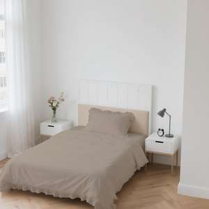 Juego de Ropa de Cama de Lujo en Polialgodón con Rayas Marrones, 3 Piezas: Funda Nórdica Individual, Sábana Ajustable y Funda de Almohada con Volantes Geométricos - Product Image 2