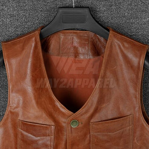 Chaleco de cuero único de alta calidad para hombre, Chaleco de cuero de moto transpirable con logotipo impreso personalizado - Product Image 5