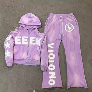 ชุดวอร์มมีซิปสำหรับผู้ชายชุดวอร์มกางเกงขาบานแบบเย็บปะติด - Product Image 3