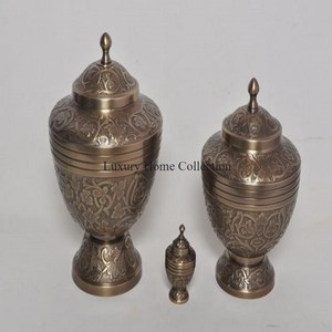 Vintage Design Metal Brass Made <b>Ashes</b> Pots and Jars Engraved Design <b>Keepsake</b> <b>Ashes</b> Urns Set of 3 Tabletop Unique Design Supply - Product Image 1