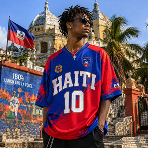 <span class=keywords><strong>Maillot</strong></span> de football rétro personnalisé en mesh pour fans, surdimensionné, entièrement sublimé, pour supporters d'Haïti, streetwear, fabricant de maillots de sport - Product Image 1
