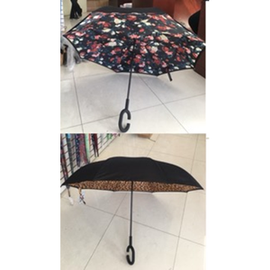 Parapluies de voyage réversibles - Parapluie droit automatique à ouverture automatique en polyester avec motif floral imprimé - Product Image 1