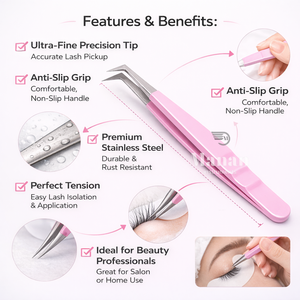 Pince à cils rose en L, à pointe de précision, pour extensions de cils volume, outil pour la création facile d'éventails - Product Image 6