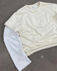 Ropa de calle personalizada serigrafiada gráfica de doble capa Camiseta de manga larga Vintage recortada de doble capa camiseta personalizada para hombres - Product Image 3