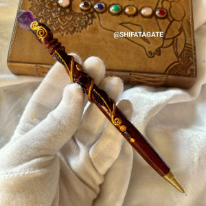 Wholesale Handcrafted <b>Wooden</b> <b>Pen</b> with Natural Amethyst Point | Crystal Wand <b>Pen</b> for Writing, Reiki Healing & Energy Work - Product Image 1