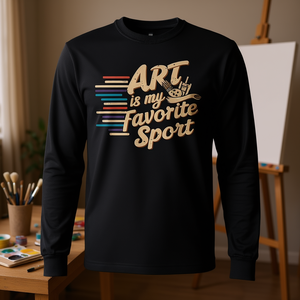 T-shirt à manches longues avec peinture artistique rétro, est mon sport préféré - Product Image 3