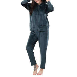 Womens Soft <b>Velvet</b> Tracksuit Set With Hooded Zip <b>Jacket</b> And Relaxed Fit Pants For Lounge Wear Casual Home Comfort - Product Image 3