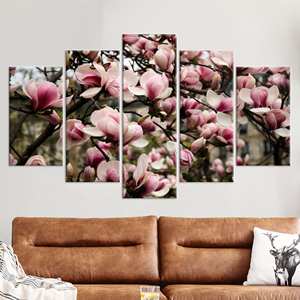 Toile imprimée Magnolia rose : Décoration murale élégante avec fleurs roses, lot de 5 : Toile encadrée - Product Image 1