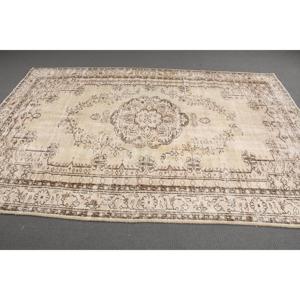 Turkish 6.2x9.3 ft Rug, Vintage Rug, <b>Brown</b> Abstract <b>Wool</b> Rug - Product Image 2