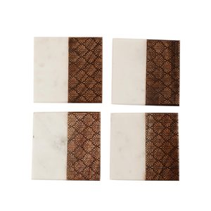 Dessous de verre élégant carré en marbre naturel incrusté de deux tons avec accent artistique en bois gravé pour la décoration intérieure et la protection de la table - Product Image 4