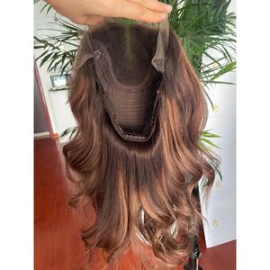 Perruque en cheveux humains vierges à 100% brun chocolat avec reflets caramel, densité 180%, dentelle HD, nœuds blanchis - Product Image 4