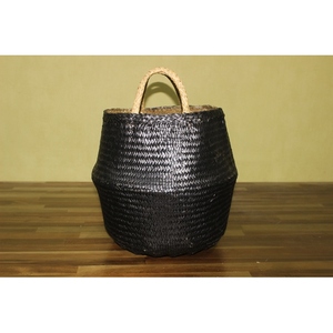 Handwoven Black Palm Leaf Collapsible Storage <b>Basket</b> Multi-Functional Use - Product Image 5