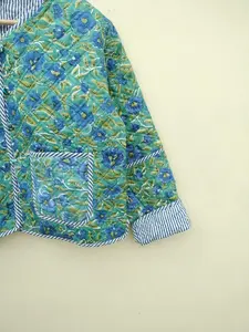 Indian handmade Vintage Short Cotton Quilted <b>Jacket</b> <b>Women</b> Bohemian <b>Jacket</b> Comfortable durable <b>lightweight</b> Cotton Striped <b>Jacket</b> - Product Image 3
