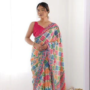 Wholesale GC Suppliers of Soft Georgette Silk Sarees with Mirror Work <b>Indian</b> & <b>Pakistani</b> <b>Clothing</b> - Product Image 1