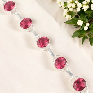 Pulsera de Plata de Ley con Circonita Rosa, Gema Facetada, Joyería de Lujo Hecha a Mano, Ajustable de 9 Pulgadas, Regalo de Aniversario para Mujer - Product Image 3