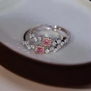 Original Moissanite Diamond Eternity Band 925 <b>Silver</b> with Pink Vermeil Earthy Genuine Halo <b>Ring</b> with Pave <b>Set</b> Diamond <b>ring</b> - Product Image 5