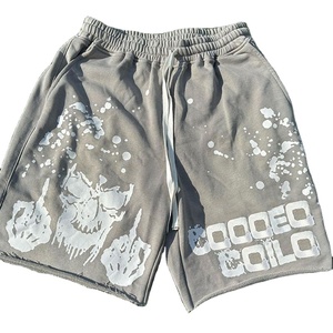 Nouvel arrivage de shorts délavés au soleil unisexe High Street pour hommes, ourlet brut, éponge française, motif solide, lavage à l'acide, bord brut, streetwear - Product Image 4