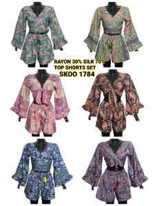 Nueva moda de gama alta 70% seda 30% rayón conjunto de pantalones cortos a juego transpirable, conjunto de conjunto suave para mujeres - Product Image 2