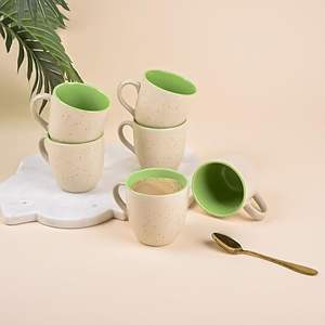 Taza de Té de Cerámica Ecológica Verde, Venta al por Mayor, 200 ml, Taza de Té con Puntos, Tazas para Té y Café, Ideal para Uso Diario, Color Beige-Verde - Product Image 2