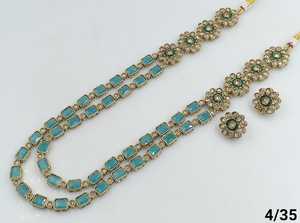 LATEST ANTIQUE TRADITIONAL and FASHIONABLE GOLD PLATED UNCUT AD FANCY <b>LONG</b> NECKLACE <b>EARRING</b> SET & JEWELLERY SET for WOMEN - Product Image 4